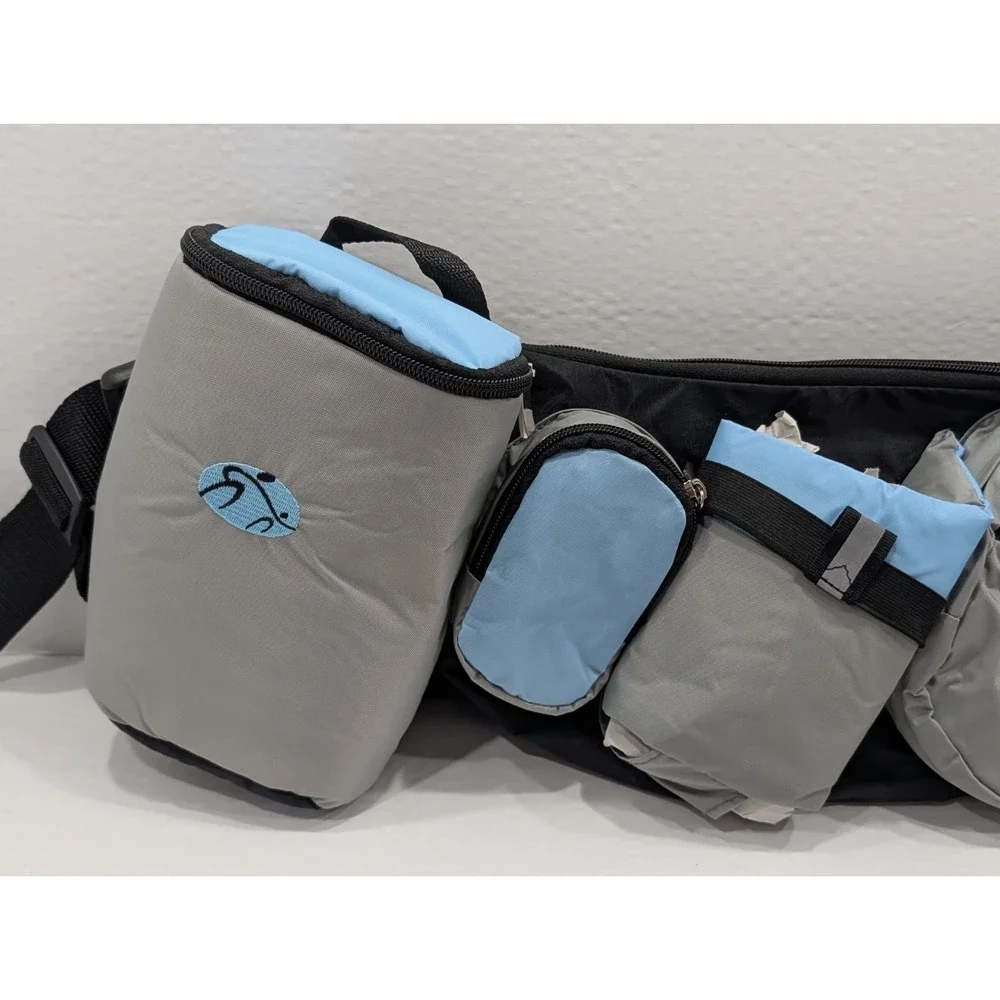 Baby Bandolier Wearable Diaper Bag Organizer Gray Blue Hands-Free NWT